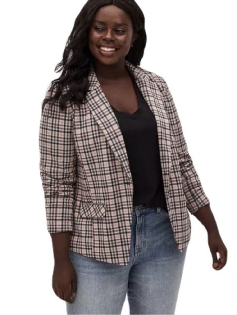 Torrid Women's Plaid Open-Front Blazer Jacket 90s Corporate Grunge Dark Academia